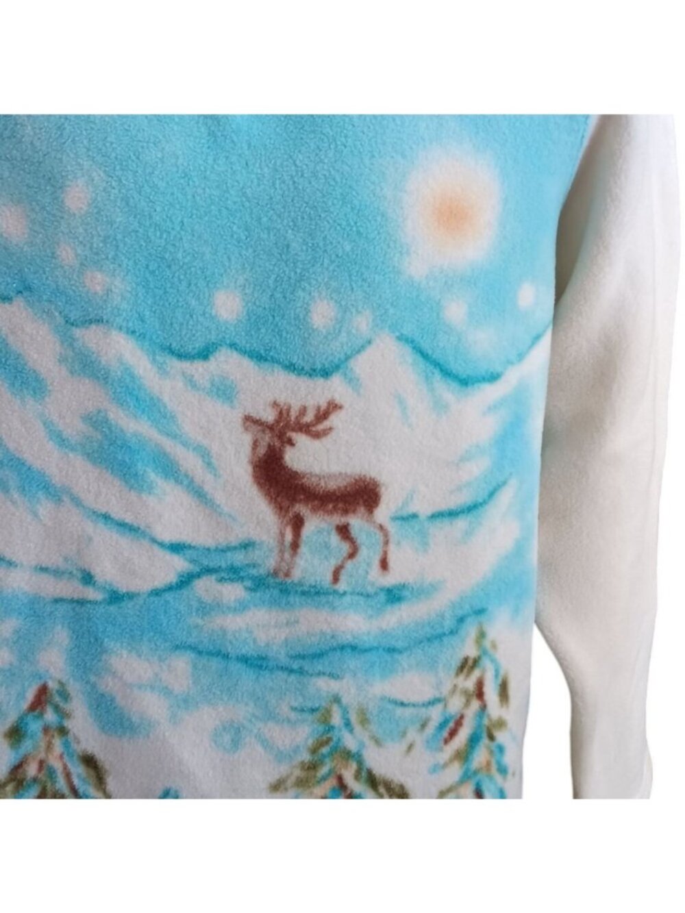 Vintage Fleece Sweater Medium Catalina Mountain Scene V-Neck Deer Trees
